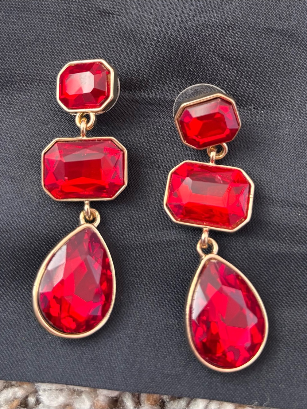 Gold-Tone Red Crystal Drop Earrings